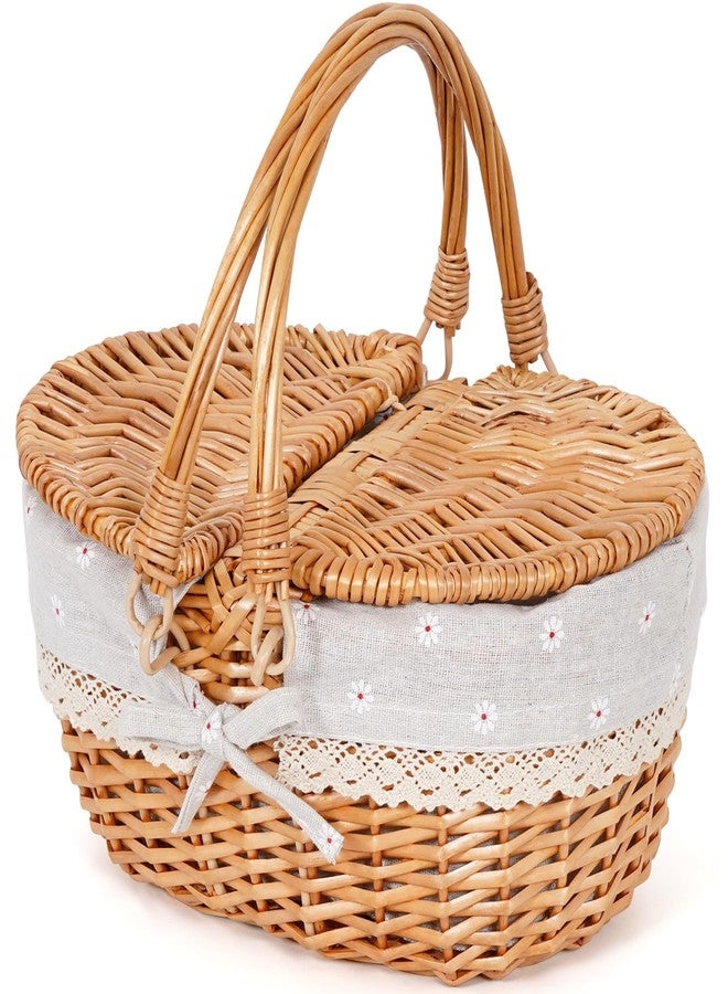 HappyPicnic سلة نزهة هابي بيكنيك 12" - سلة خوص صغيرة مع غطاء مقبض قابل للطي وبطانة قابلة للإزالة | سلة نزهة لطيفة فارغة للأطفال، هدية، هالوين، عيد الميلاد، عيد الحب، عيد الفصح، عيد الميلاد، الزهور - Image 1
