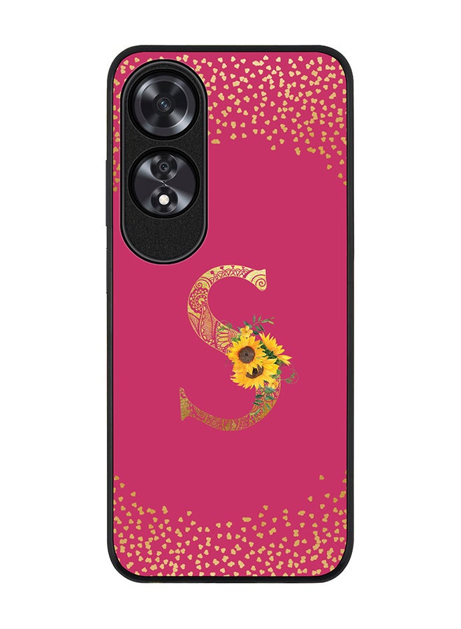 Stylizedd Rugged Black edge case for Oppo A60, Slim fit Case Flexible Cover - Custom Monogram Initial Letter Floral Pattern Alphabet - S ( Deep Pink Rose ) - Image 1