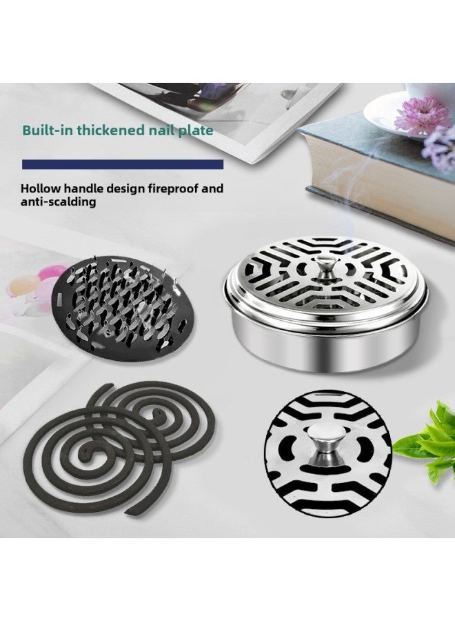 Mosquito-repellent Incense Tray Portable Outdoor Aromatherapy Sandalwood Tray Holder Fireproof Mosquito-repellent Incense Stove Shelf Household Stainless Steel Mosquito-repellent Incense Box-Specification:Mosquito Coil Tray [without Lid]  - Image 1