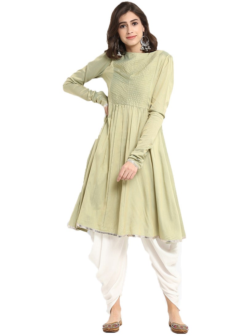 Abhishti Sage Green Banarasi Flared Kurta with Churidar Sleeves  - Image 1