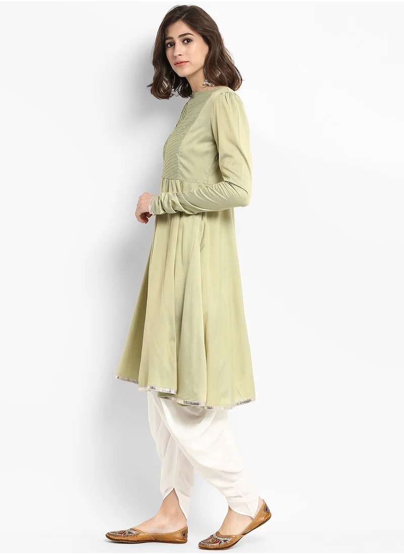 أبهشتي Sage Green Banarasi Flared Kurta with Churidar Sleeves