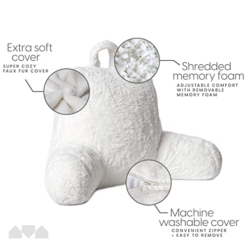 Milliard Reading Pillow, Sit Up Pillow for Bed, Back Rest Pillow, with Faux Fur, Removable Cover, 8x15 inches, Made with Shredded Memory Foam (White) - Image 3
