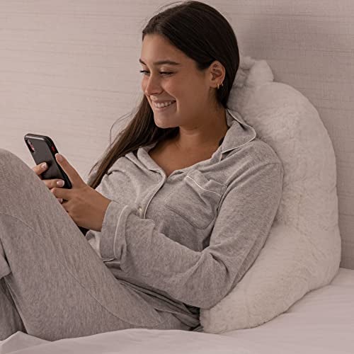 Milliard Reading Pillow, Sit Up Pillow for Bed, Back Rest Pillow, with Faux Fur, Removable Cover, 8x15 inches, Made with Shredded Memory Foam (White) - Image 2