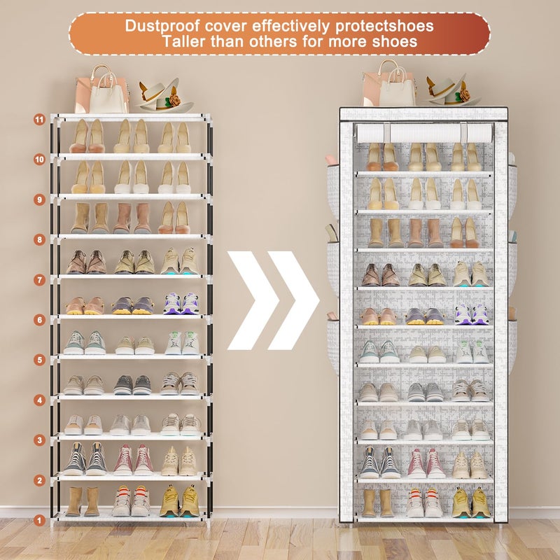 OYREL Shoes Rack 10 Tier Tall Shoe Rack with Storage Pockets, Fabric Covered Shoe Racks,Metal Shoes Rack Organizer for Closets,Bedroom, Garage - Image 3