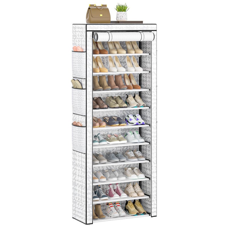 OYREL Shoes Rack 10 Tier Tall Shoe Rack with Storage Pockets, Fabric Covered Shoe Racks,Metal Shoes Rack Organizer for Closets,Bedroom, Garage - Image 1