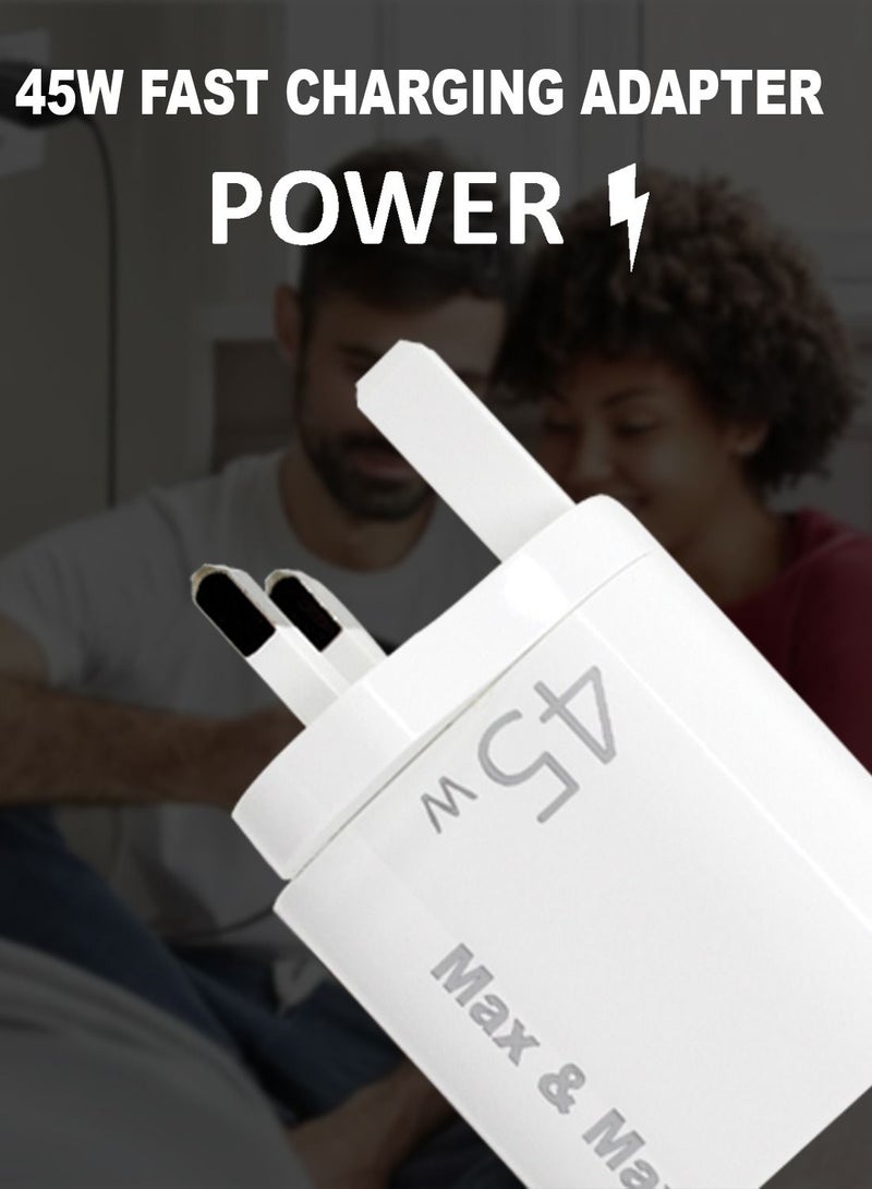 ماكس آند ماكس شاحن سريع 45 وات GaN محول بمنفذين USB-A وType-C - متوافق مع iPhone وSamsung وAndroid وiPad وLenovo والمزيد - أبيض - Image 2