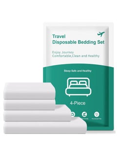 OASIS-TH 4 PCS Disposable Bed Sheets Fitted Sheet Queen Size, Disposable Travel Sheets for Travel with Quilt Cover and Pillowcase, Disposable Bedding Travel Bedding Disposable Sheets for Hotel Hospital Travel  - Image 1