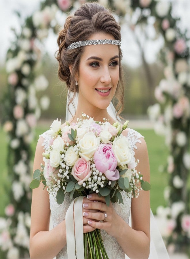 طقم تويرونا مكون من قطعتين من أغطية الرأس المرنة اللامعة للنساء، طوق رأس معدني مرصع بأحجار الراين باللونين الذهبي والفضي، أطواق رأس مرنة بتصميم ريترو من السبعينيات للنساء، مجوهرات شعر براقة لحفلات الزفاف والخطوبة (ذهبي، فضي) - Image 5