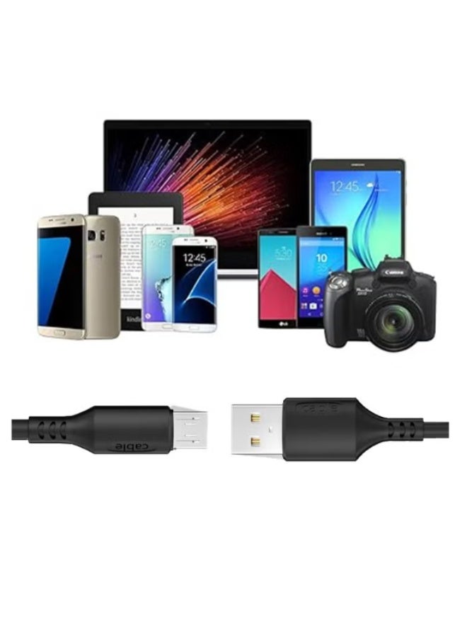 كابل مايكرو يو إس بي، كابل USB للمزامنة والشحن ونقل البيانات، طوله 1 متر، متوافق مع أجهزة مايكرو يو إس بي - أسود - Image 3