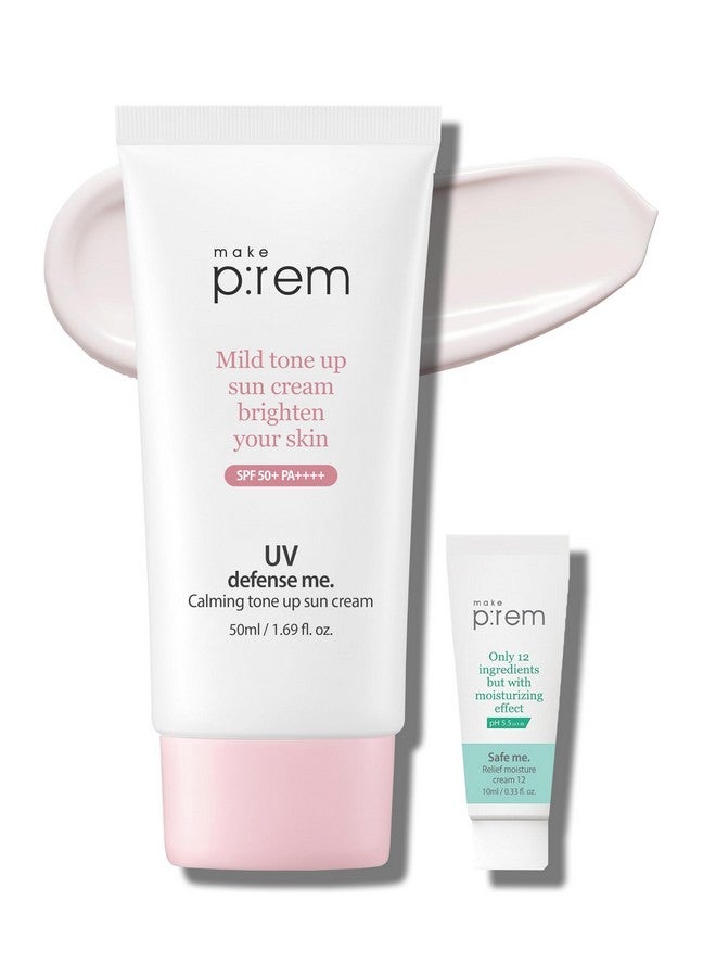 MAKEP:REM Makeprem Uva Uvb Defense Me Calamine Calming Sun Cream Spf 50+ Pa++++ 1.69 Fl Oz Korean Mineral Sunblock Vegan Sunscreen Reef-Safe Mild Non-Irritating Sensitive Acne-Prone Skin Non-Nano No Chemicals - Image 1