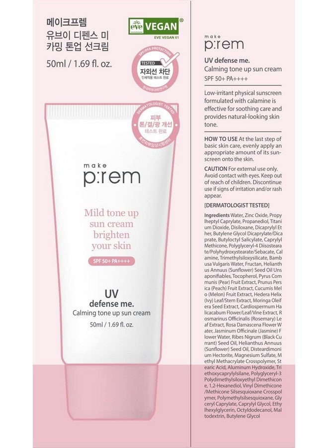 MAKEP:REM Makeprem Uva Uvb Defense Me Calamine Calming Sun Cream Spf 50+ Pa++++ 1.69 Fl Oz Korean Mineral Sunblock Vegan Sunscreen Reef-Safe Mild Non-Irritating Sensitive Acne-Prone Skin Non-Nano No Chemicals - Image 2