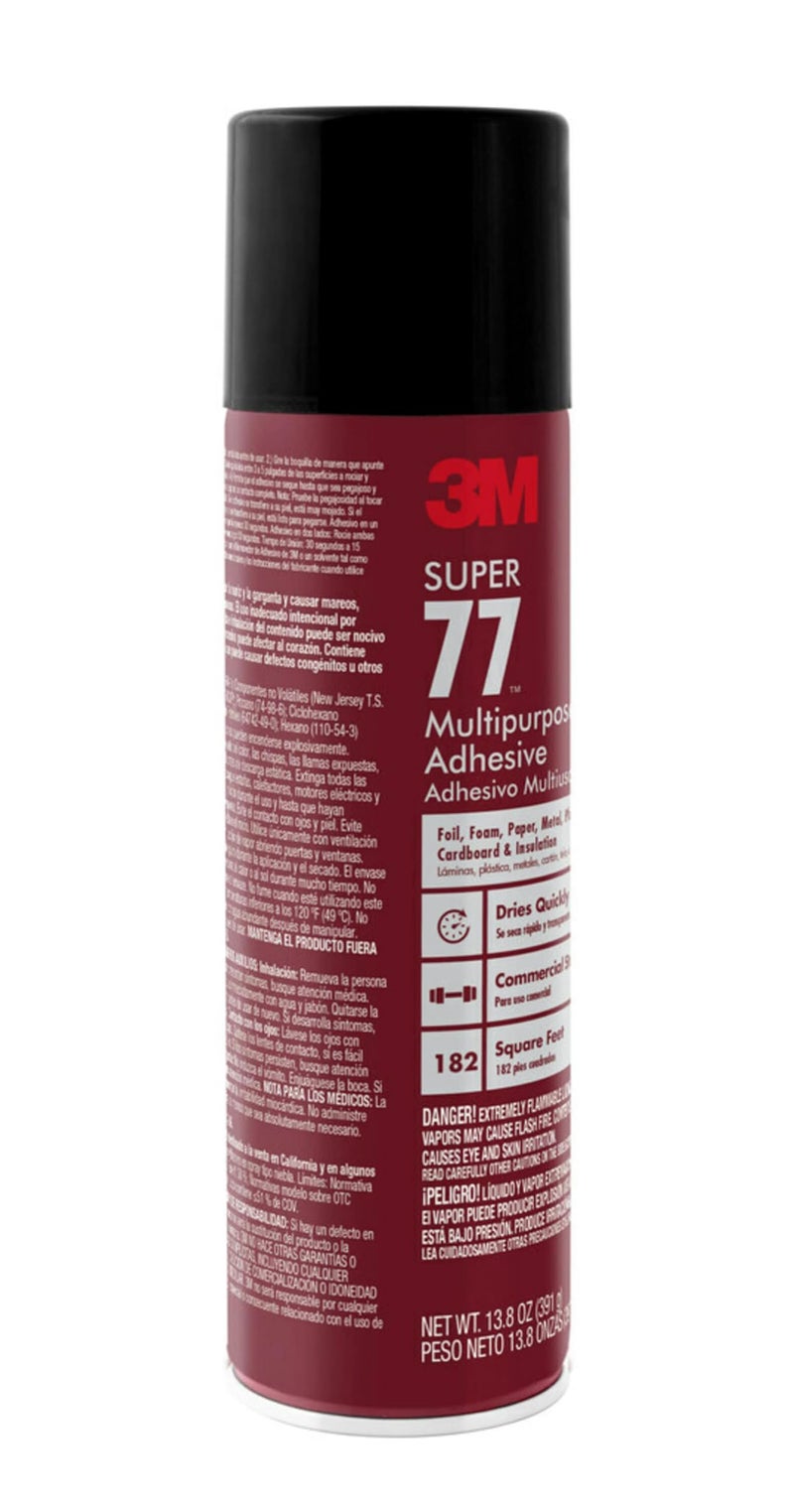 3M Super 77 Multipurpose Spray Adhesive, 13.8 oz., Provides Secure Bond In 15 Seconds, Dries Clear, Ideal For Plastic, Glass, Paper, Fabric, Wood, Foam, Cardboard, Fiberglass & More (77-DSC) - Image 2