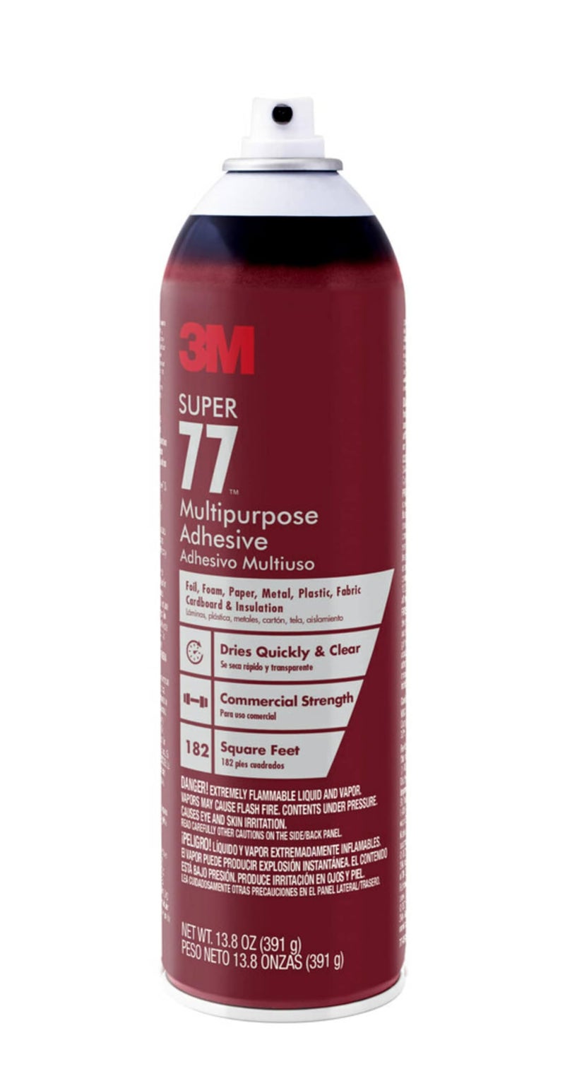 3M Super 77 Multipurpose Spray Adhesive, 13.8 oz., Provides Secure Bond In 15 Seconds, Dries Clear, Ideal For Plastic, Glass, Paper, Fabric, Wood, Foam, Cardboard, Fiberglass & More (77-DSC) - Image 4