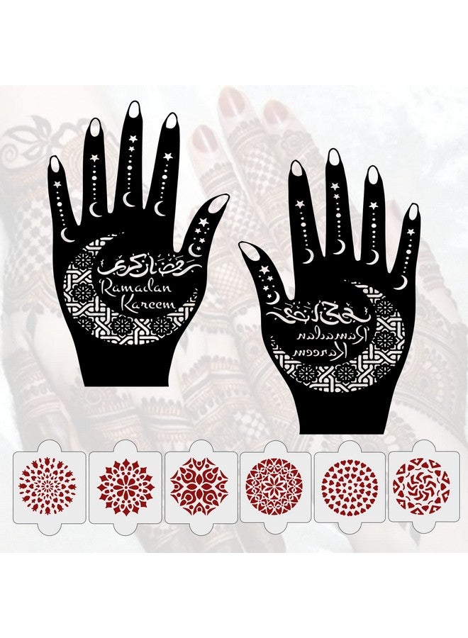 ivana's Pack Of 8 Pcs (2 Pcs Heena Stencil Tatto + 6 Pcs Laser Cut Pvc Reusable Heena Stencils), Heena Mehandi Sticker, Mehandi Stickers For Full Hand For Women, Girls And Kids, Easy To Apply, Ivh-72 - Image 1