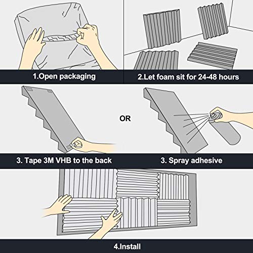 SVILINEK 60 Pack Acoustic Panel Polyurethane Foam Sound Proof Acoustic Treatment Room Kit for Absorbing Sound on Walls, 1" X 12" X 12" Sound-Proof Material for Home Studio Ceiling (60 Pack) (60PCS) - Image 4