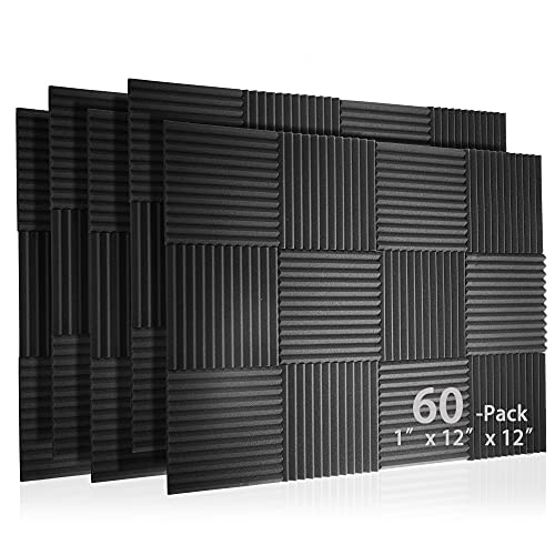 SVILINEK 60 Pack Acoustic Panel Polyurethane Foam Sound Proof Acoustic Treatment Room Kit for Absorbing Sound on Walls, 1" X 12" X 12" Sound-Proof Material for Home Studio Ceiling (60 Pack) (60PCS) - Image 1