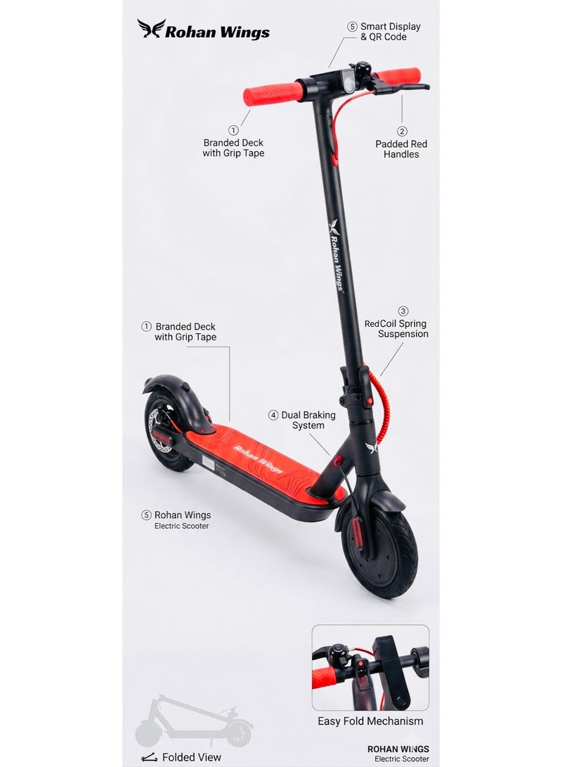 Electric Scooter for Adults & Teens -350W Dual Front Suspension, Integrated LED Headlight, Hand Brake & Safety Bell | Portable Folding Commuter E-Scooter with Anti-Slip Deck (Black & Red)Range[20]Speed[60] - Image 2