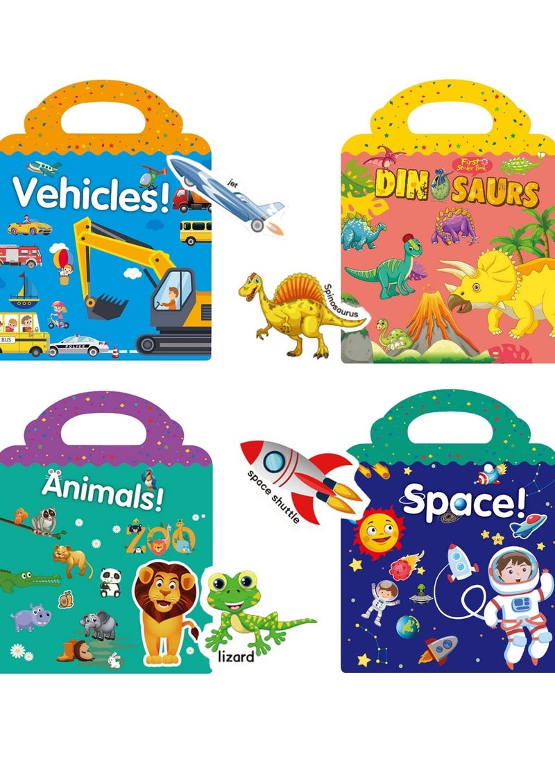 كابتن تيك Reusable Sticker Books for Toddlers 1-3, 4 Sets Sticker Activity Books for Kids 2-4, Travel Sticker Toys for Todders Educational Toys Learning Books Birthday Gifts - Image 1