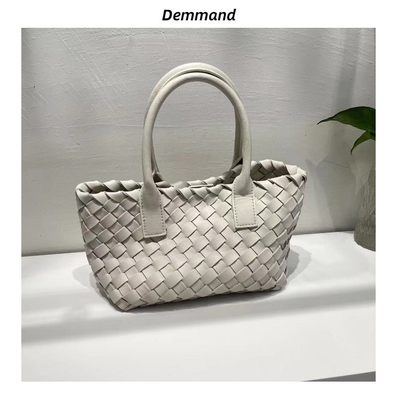 2022 New Small Handbag Cowhide Work Commuter Tote Bag Crossbody Bag Leather Vegetable Basket Woven Bag - Image 2