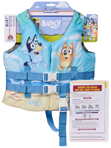 SwimWays Bluey Life Jacket US Coast Guard Approved Kids Swim Vest 3355 lbs Bluey - Image 1