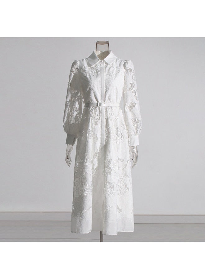 إسكدنيا فستان طويل بأكمام فوانيس مع تطريز، بتصميم أنيق وجذاب يناسب السيدات. - Image 2