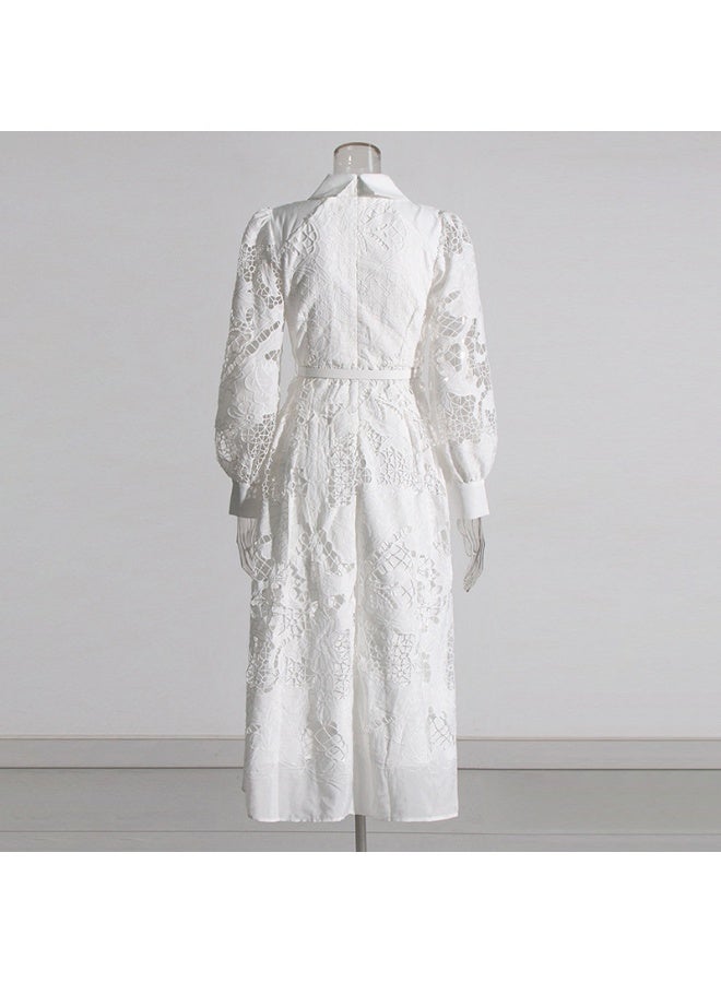 إسكدنيا فستان طويل بأكمام فوانيس مع تطريز، بتصميم أنيق وجذاب يناسب السيدات. - Image 3