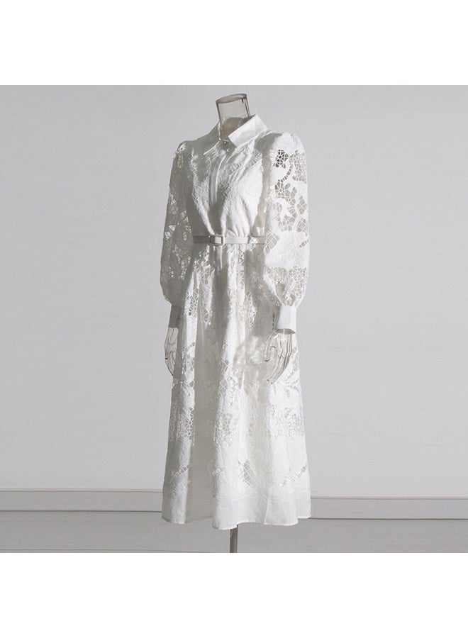 إسكدنيا فستان طويل بأكمام فوانيس مع تطريز، بتصميم أنيق وجذاب يناسب السيدات. - Image 4