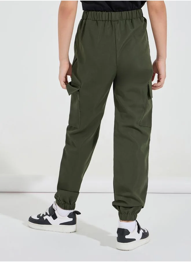 Styli Solid Elastic Waist Cargo Pants