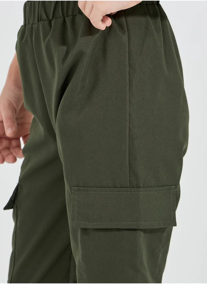 Styli Solid Elastic Waist Cargo Pants
