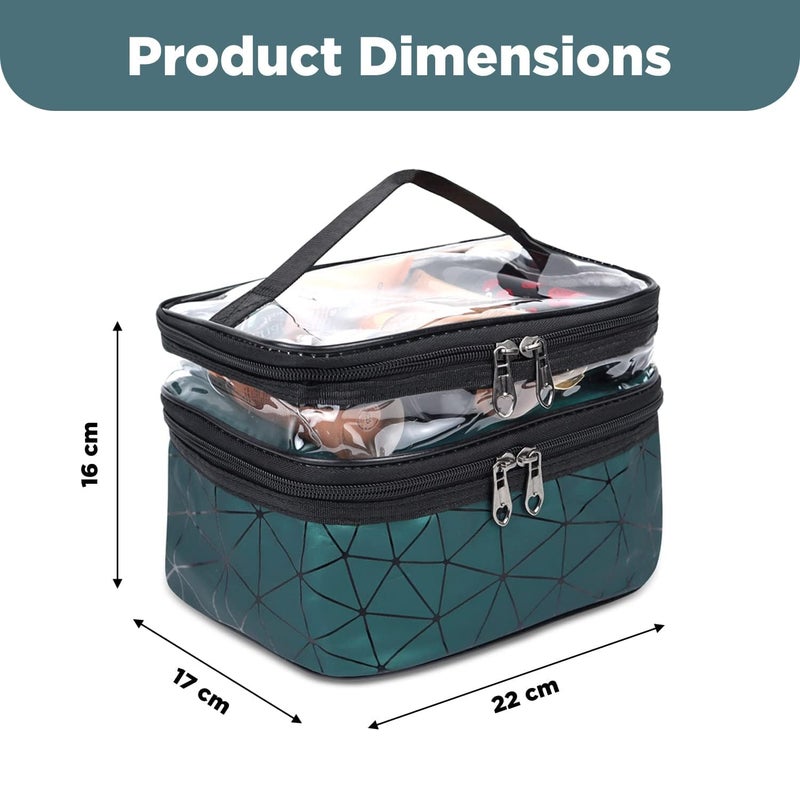 ZONALIYA Transparent Makeup Bags Double Layer Travel Cosmetic Cases Make up Organizer Toiletry Bag with 2 Zipper for Women Girl Diamond Green - Image 4