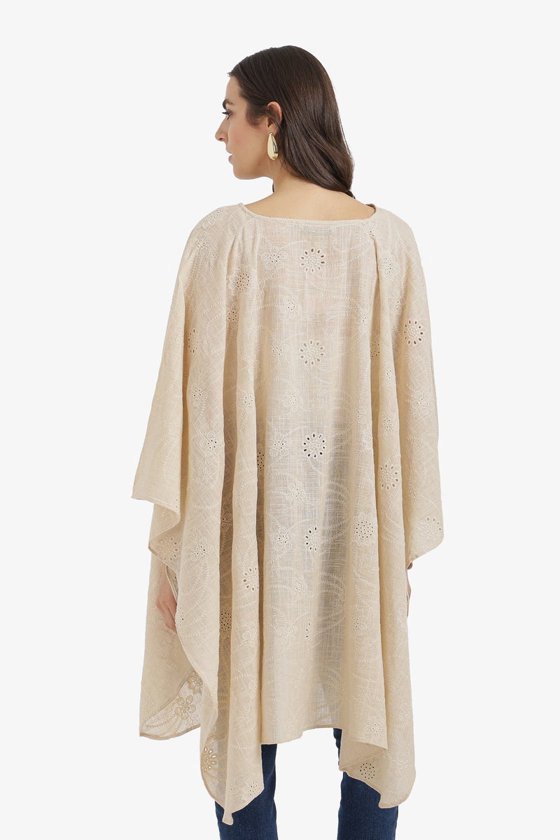Carina Pearl-Button Embroidered Poncho - Image 3