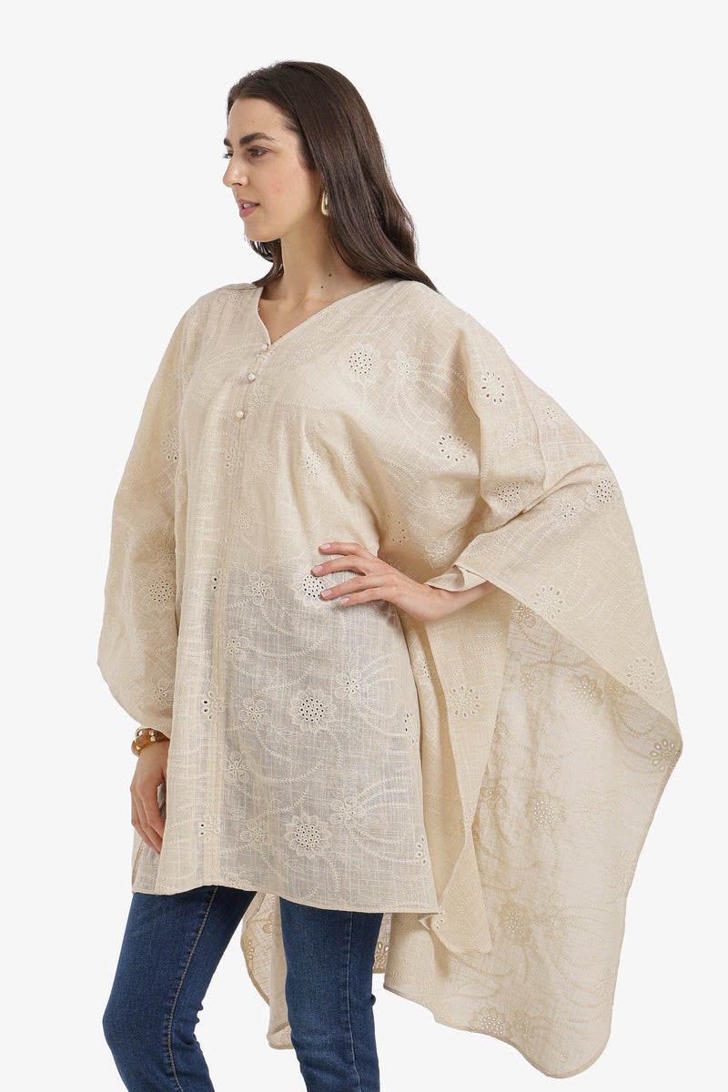 Carina Pearl-Button Embroidered Poncho - Image 2