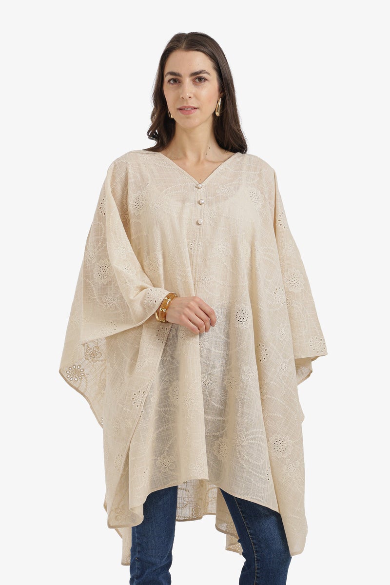 Carina Pearl-Button Embroidered Poncho - Image 1
