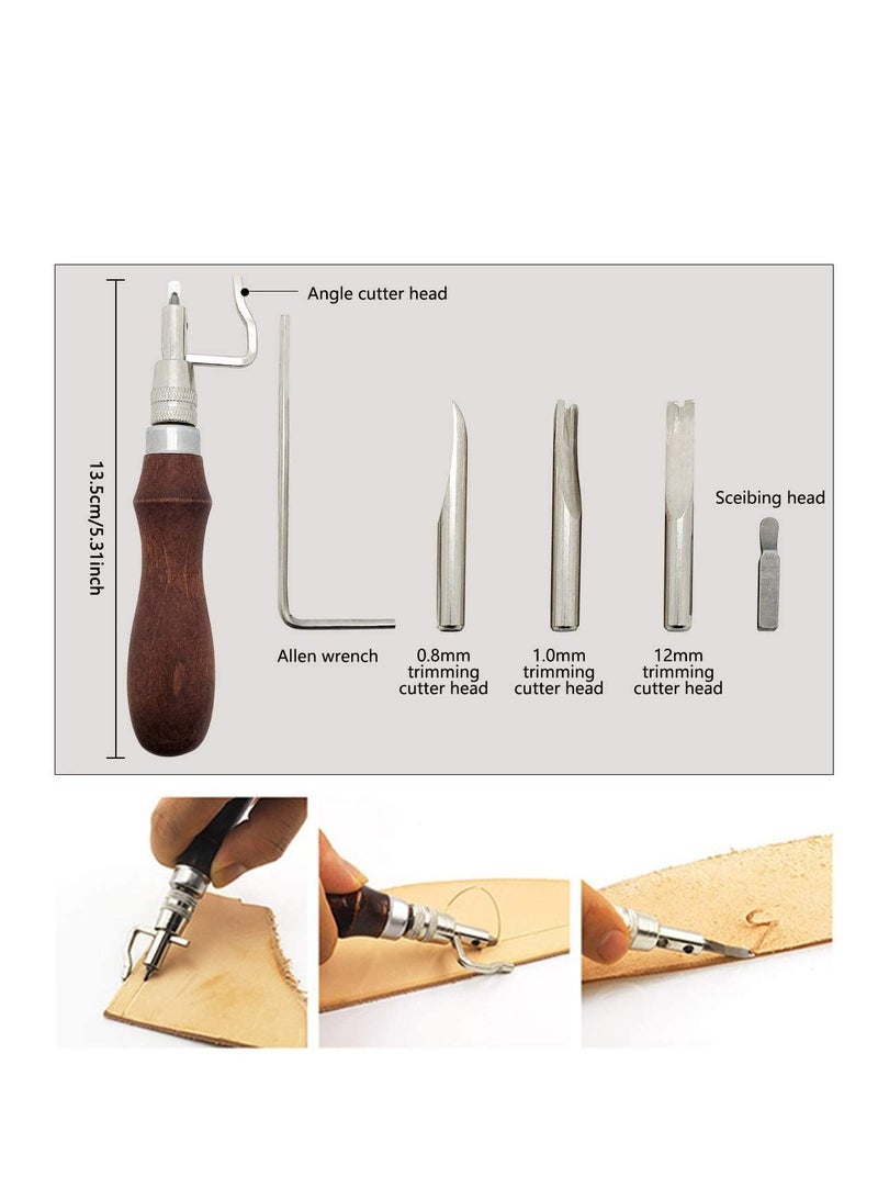 Barakah Leather Crafting Tools and Supplies: 26 Pieces Leather Working Tools Set with Groover Awl Waxed Thread Thimble Kit for Stitching Punching Cutting Sewing Leather Craft Making - Image 3