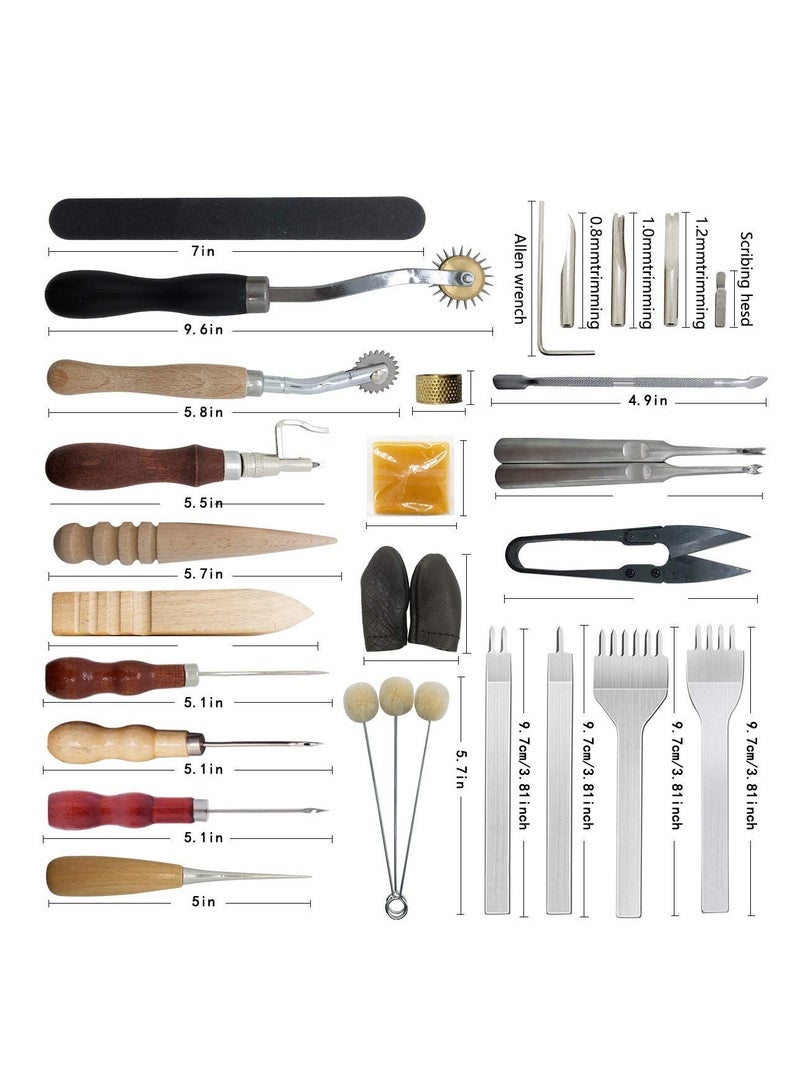Barakah Leather Crafting Tools and Supplies: 26 Pieces Leather Working Tools Set with Groover Awl Waxed Thread Thimble Kit for Stitching Punching Cutting Sewing Leather Craft Making - Image 2