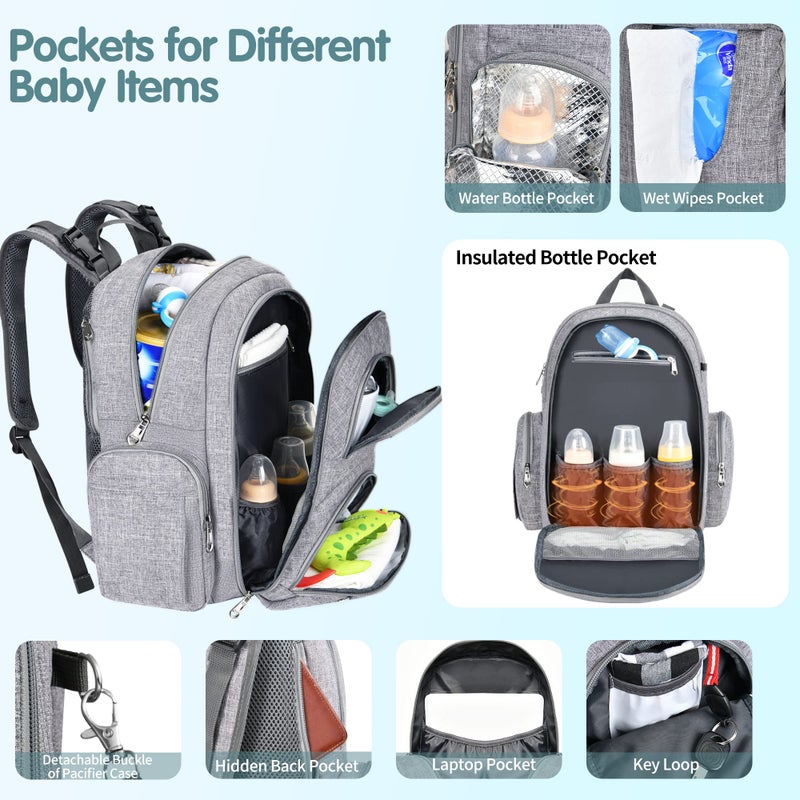 DTBG Diaper Bag Backpack, 6 in 1 Kit Baby Bags Large Travel Diaper Backpack for Boys and Girls with Washable Changing Pad, Extra Breast Insulated Cooler, Pacifier Case, Silicone Bag and Stroller Straps - Image 2