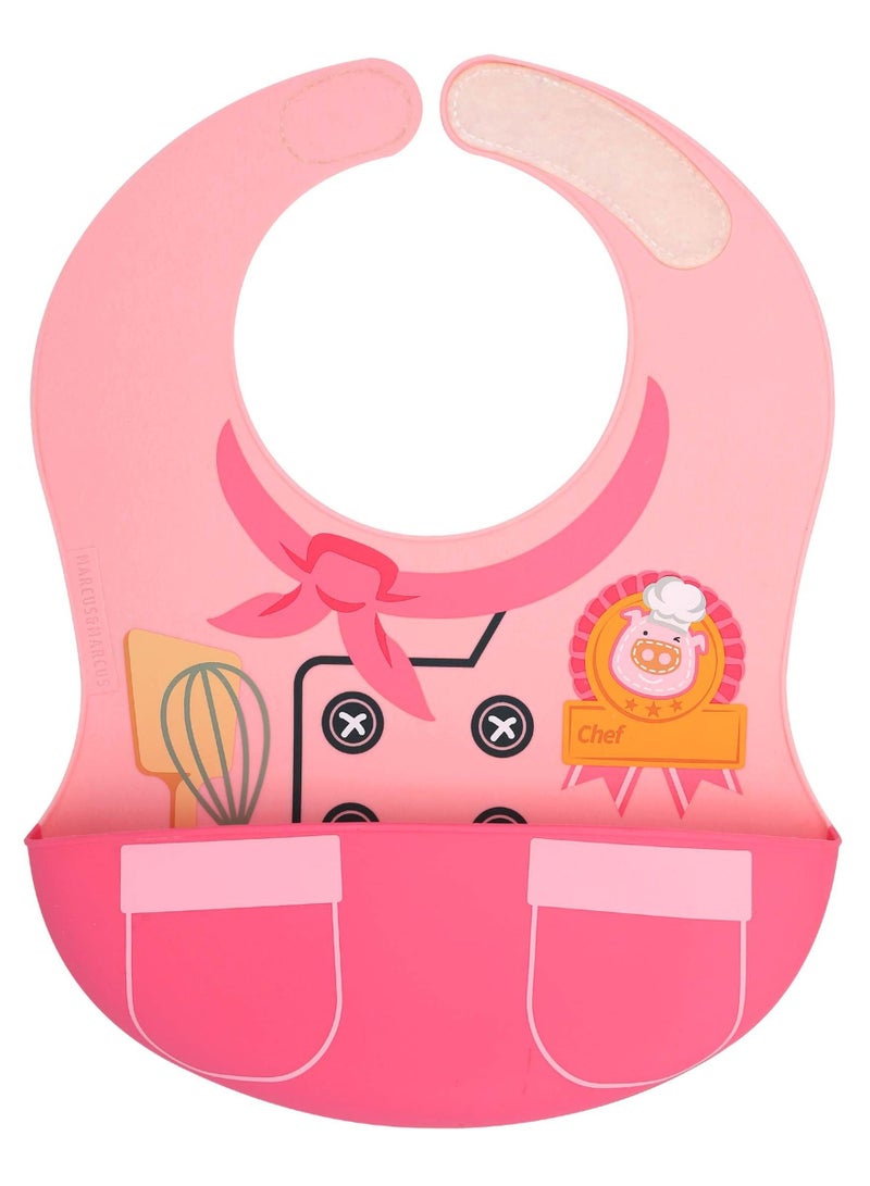 Marcus & Marcus Wide Coverage Silicone Bib Little Chef Pink - Image 1