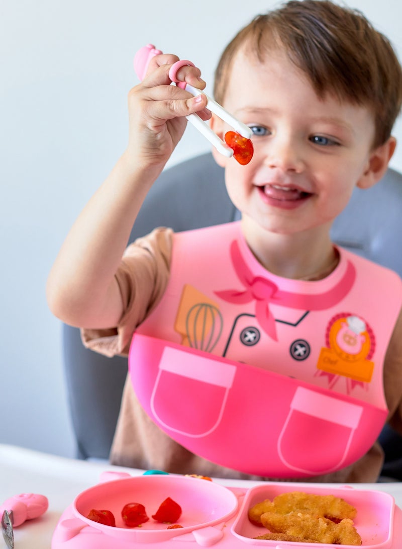 Marcus & Marcus Wide Coverage Silicone Bib Little Chef Pink - Image 2