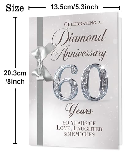 Beixian Funny 60th Anniversary Card for Women Men, Best 60 Year Wedding Anniversary Card Gift, 60th Anniversary Decorations, Happy Diamond Wedding: The most brilliant milestone in love - Image 2