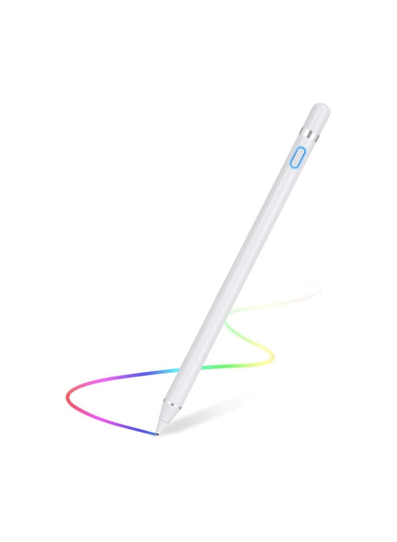 Stylus Pen for Touch Screens Rechargeable 1.2mm Fine Point Active Stylus Pen Smart Pencil Digital Compatible iPad and Most Tablet (White) - Image 1