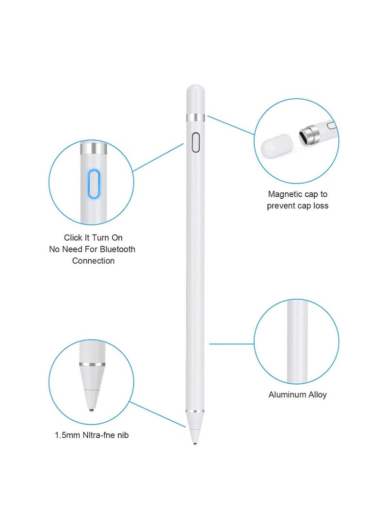 Stylus Pen for Touch Screens Rechargeable 1.2mm Fine Point Active Stylus Pen Smart Pencil Digital Compatible iPad and Most Tablet (White) - Image 3
