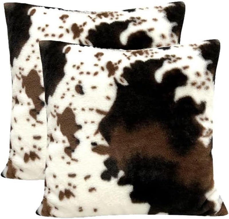 TOMWISH Soft Plush Faux Fur Throw Pillow Covers White Brown Throw Pillow Covers 20x20 Pack of 2 for Chair Bedroom Living Room Sofa Couch Bed Outdoor Double Sided Printing Fur Cozy Pillow Covers - Image 1