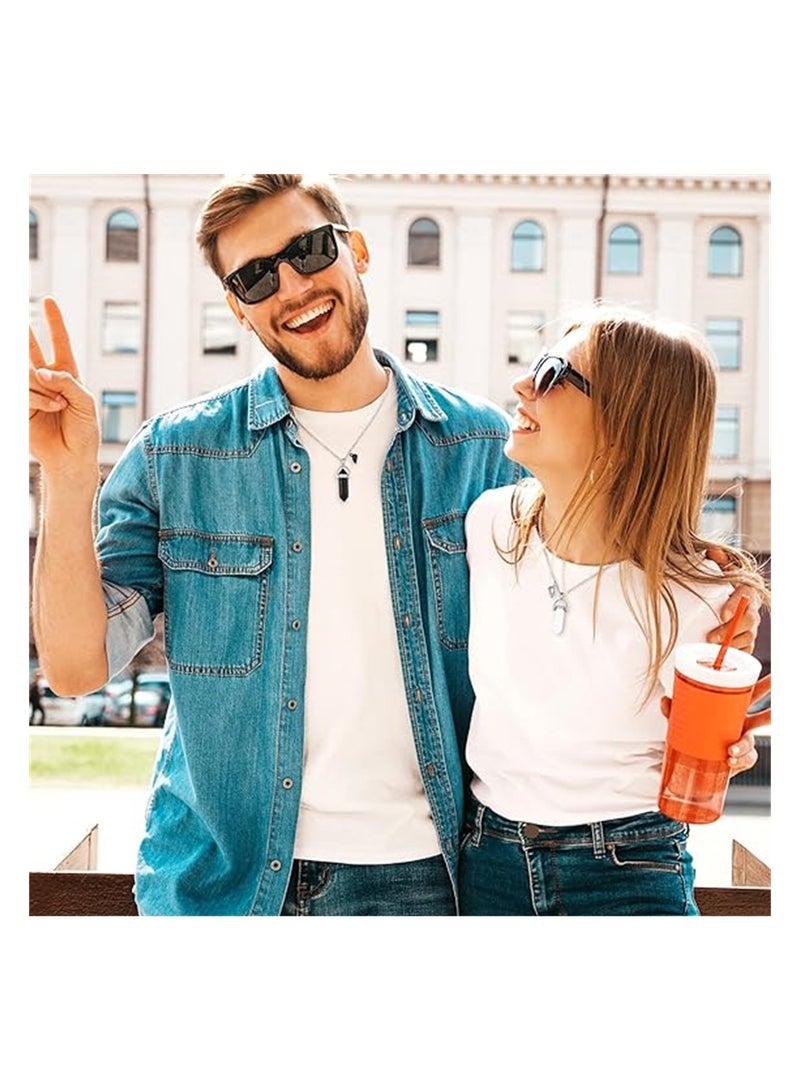 KASTWAVE BFF Necklace for 2 Crystal Charms Best Friend Necklace Pendant Friendship Necklace Heart Matching Necklace for Couples Gifts Black and White - Image 4