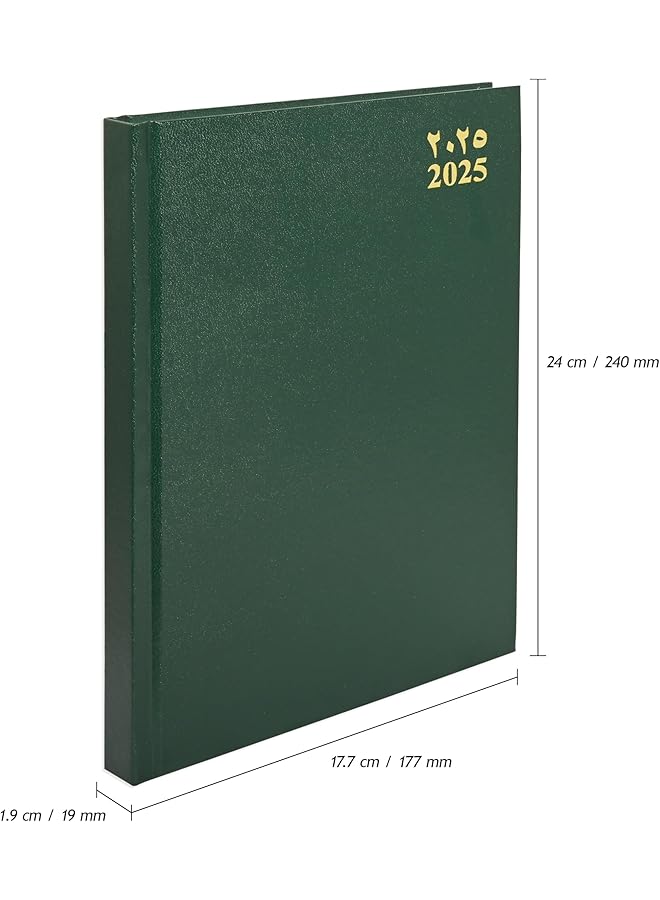 إيروريكس أجندة 2025 يوميات مواد الفينيل غلاف مقوى يوم واحد حجم الصفحة 170X240 مم إنجليزي عربي 60 جرامًا لكل متر مربع ورق أبيض لون أخضر Fsdi75Aev25Gr - Image 4