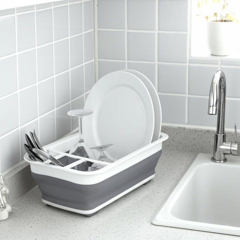 BNYD Plastic Collapsible Dish Drying Rack, Foldable Dinnerware Drainer Organizer for Storage,Kitchen - Image 2