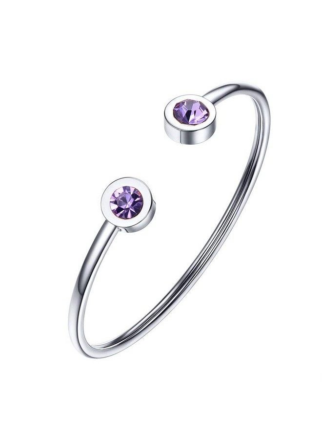 PROSTEEL - February Birthstone Amethyst Cuff Bracelet Stainless Steel Purple Crystal Bangle Bridesmaid Girl Women Jewelry Feb Birthday Gift - Image 1
