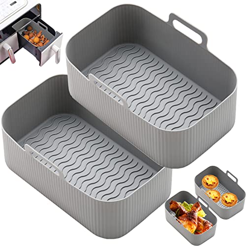 Silicone Dual Air Fryer Accessories LinerSilicone Air Fryer Liners Reusable Airfryer Accessories Baking Tray BasketDual Air Fryer Silicone Airfryer Liners for Ninja AF300UK AF200UKTowerTefalSwan