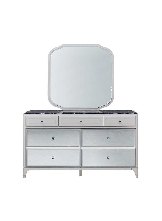 DANUBE HOME Portnoy Dresser With Mirror Durable Vanity Table Dressing Makeup Desk with Storage Modern Design Bedroom Furniture L 160 x W 50 x H 190 Cm  Ivory  - Image 1