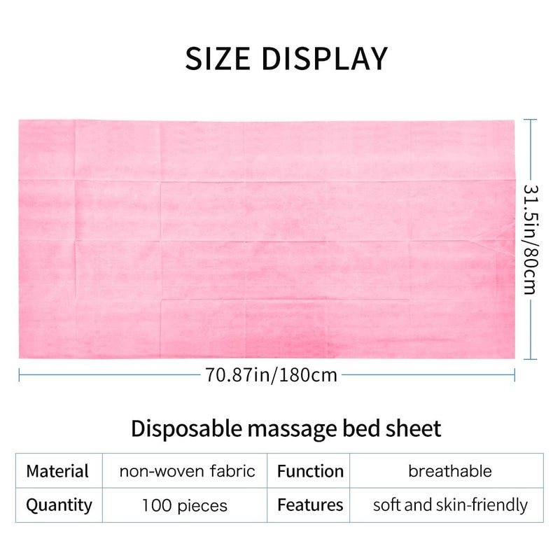 YEEOZOE 100PCS Disposable Massage Table Sheets, Pink Spa Bed Covers for Esthetician, Spa, Waxing, Lash, Tattoo, Salon Table, 31.5" X 71" - Image 2