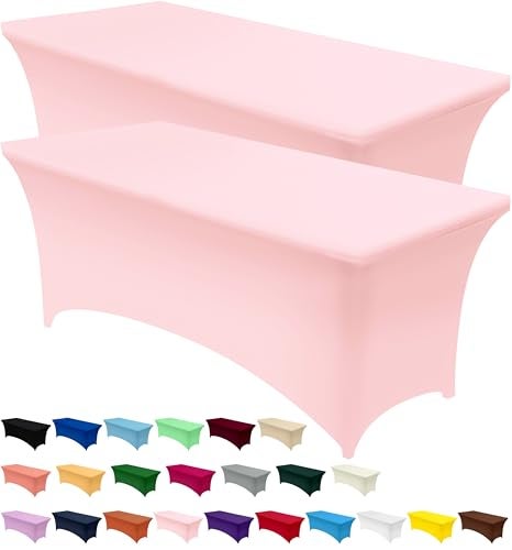 Utopia Kitchen Spandex Tablecloth 2 Pack [6FT, Pink] Tight, Fitted, Washable and Wrinkle Resistant Stretch Table Cloth Rectangle Cover for Trade Show, Weddings & Parties [72Lx30Wx30H Inch] - Image 1